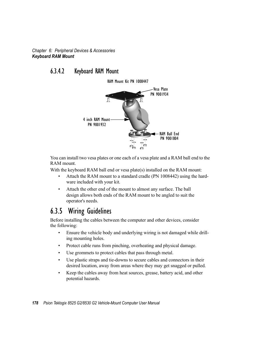 2 keyboard ram mount, 5 wiring guidelines | Psion Teklogix Vehicle-Mount Computer 8525 G2 User Manual | Page 202 / 230