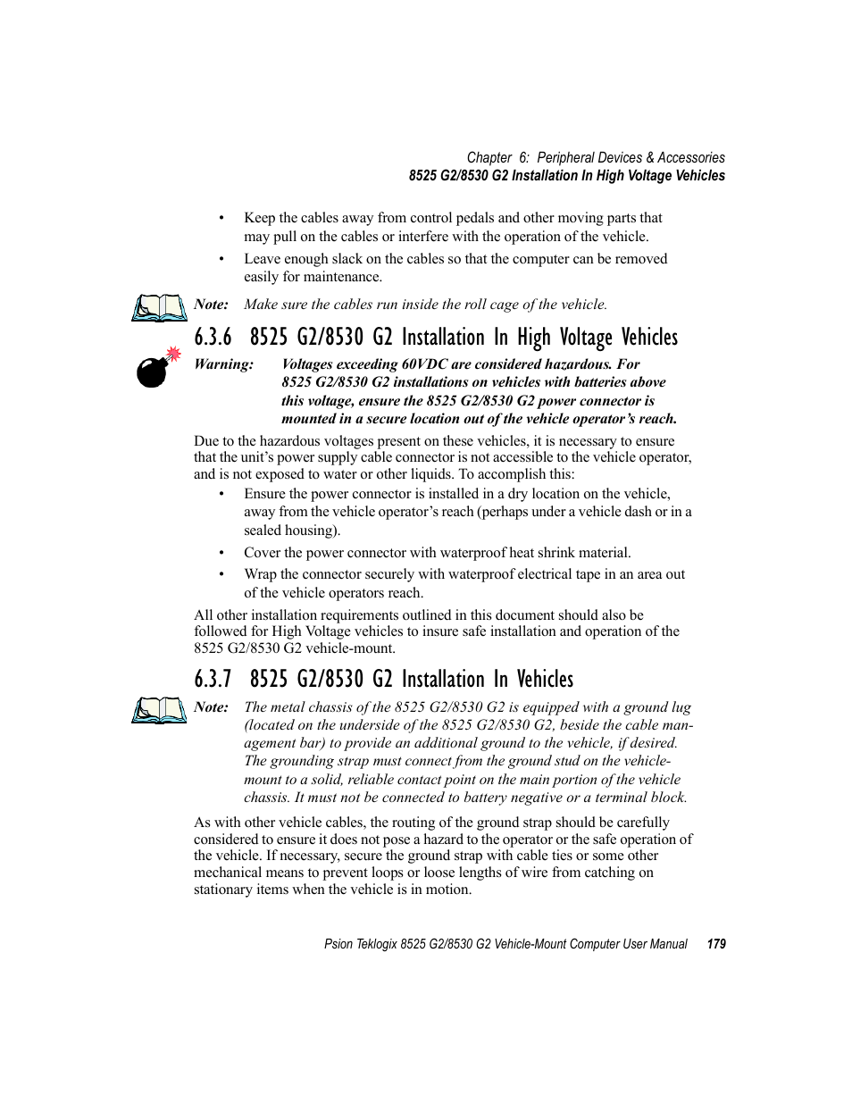 7 8525 g2/8530 g2 installation in vehicles | Psion Teklogix Vehicle-Mount Computer 8525 G2 User Manual | Page 203 / 230