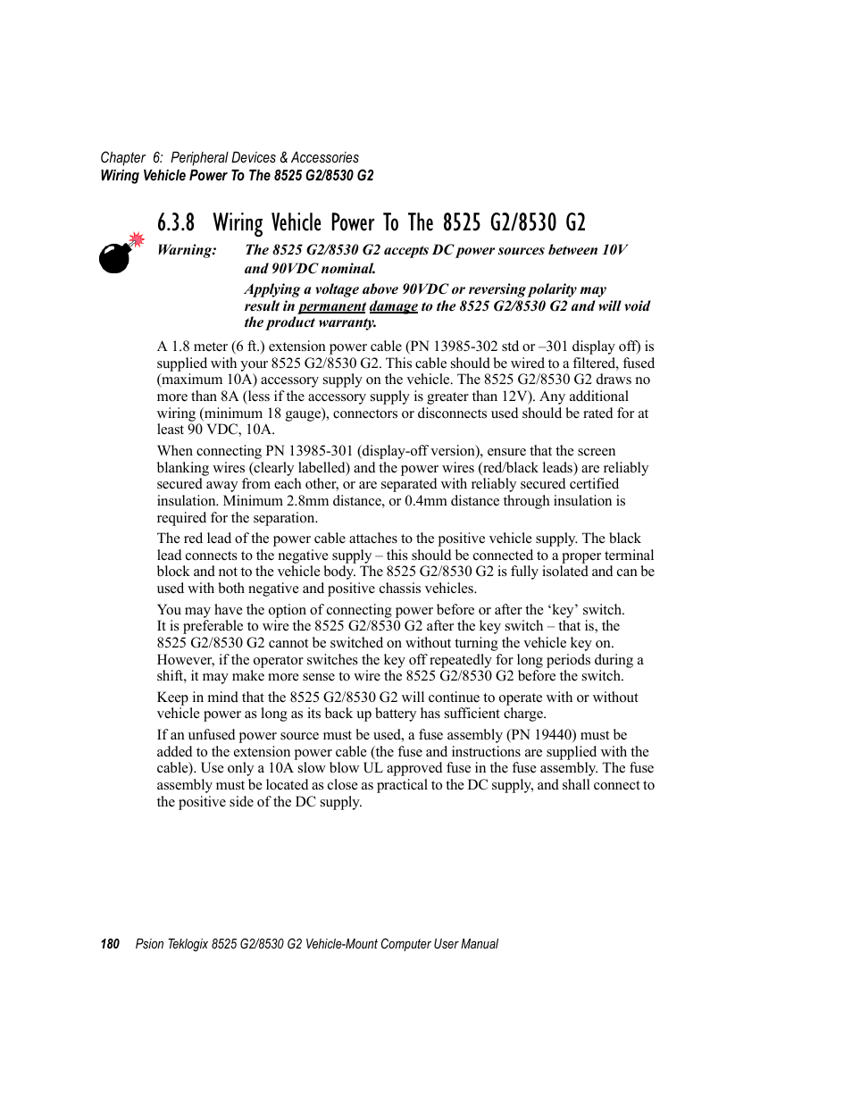 8 wiring vehicle power to the 8525 g2/8530 g2 | Psion Teklogix Vehicle-Mount Computer 8525 G2 User Manual | Page 204 / 230