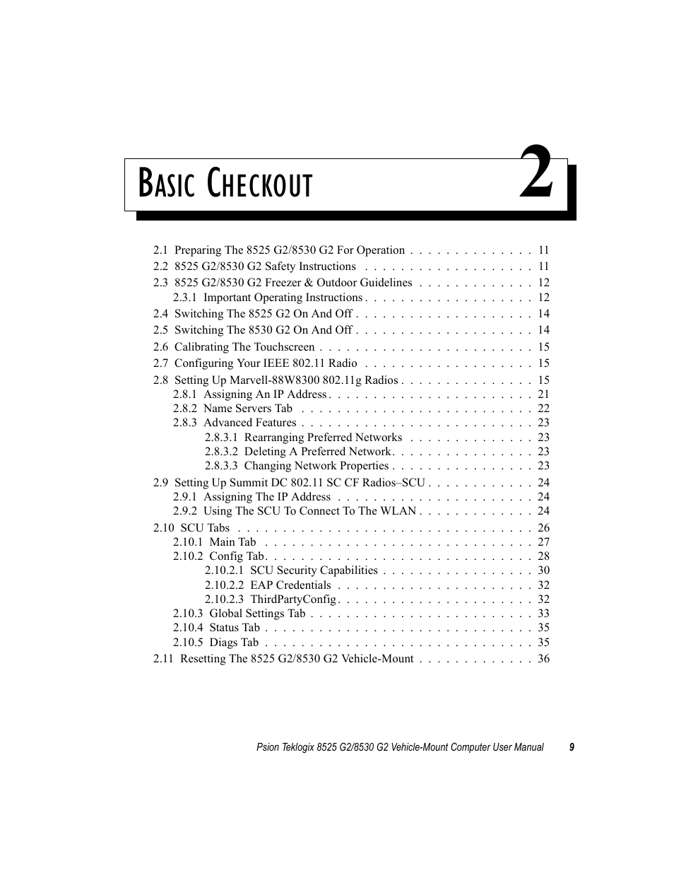 Basic checkout 2, Chapter 2: basic checkout, Asic | Heckout | Psion Teklogix Vehicle-Mount Computer 8525 G2 User Manual | Page 33 / 230