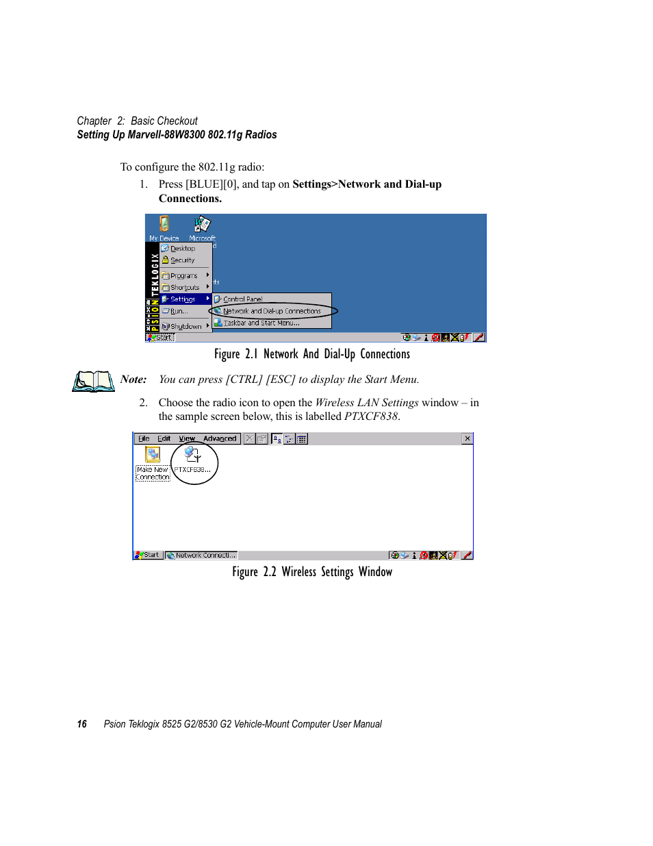 Figure 2.1 network and dial-up connections, Figure 2.2 wireless settings window | Psion Teklogix Vehicle-Mount Computer 8525 G2 User Manual | Page 40 / 230