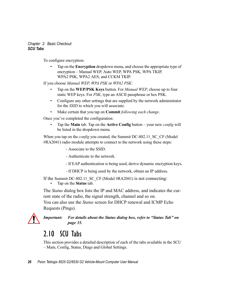10 scu tabs, Scu tabs | Psion Teklogix Vehicle-Mount Computer 8525 G2 User Manual | Page 50 / 230