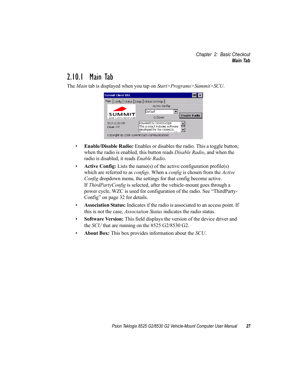 1 main tab | Psion Teklogix Vehicle-Mount Computer 8525 G2 User Manual | Page 51 / 230