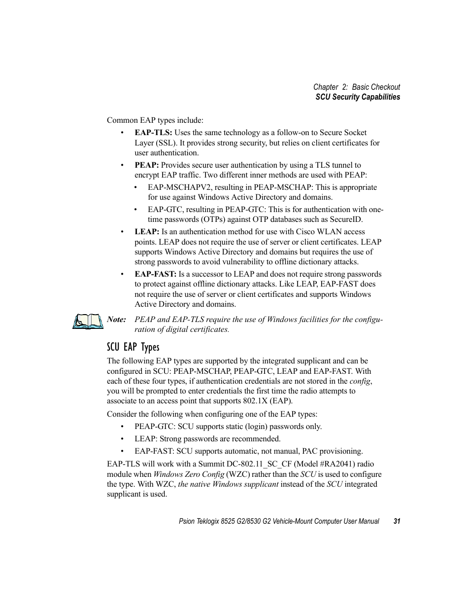 Scu eap types | Psion Teklogix Vehicle-Mount Computer 8525 G2 User Manual | Page 55 / 230