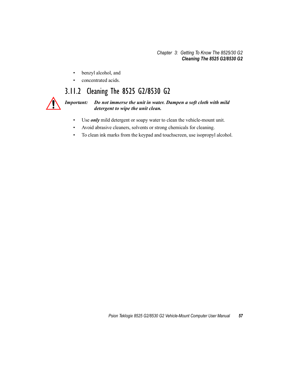 2 cleaning the 8525 g2/8530 g2 | Psion Teklogix Vehicle-Mount Computer 8525 G2 User Manual | Page 81 / 230