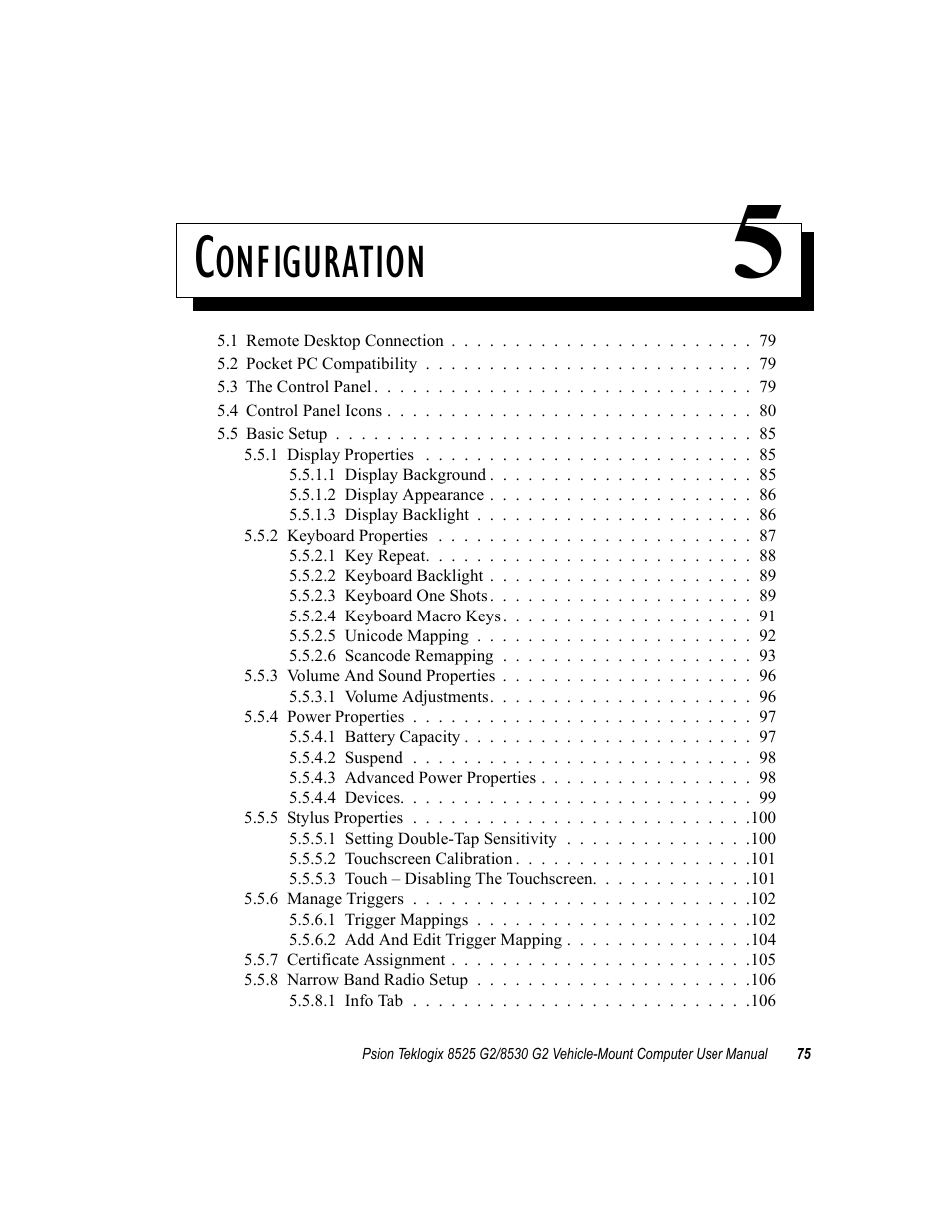 Configuration 5, Chapter 5: configuration, Onfiguration | Psion Teklogix Vehicle-Mount Computer 8525 G2 User Manual | Page 99 / 230