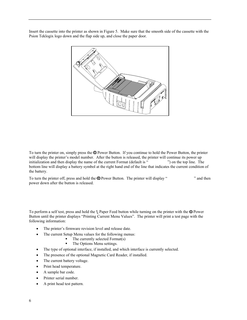 Turning the printer on and off, Performing a printer self test | Psion Teklogix MLP 3040 Series User Manual | Page 12 / 65