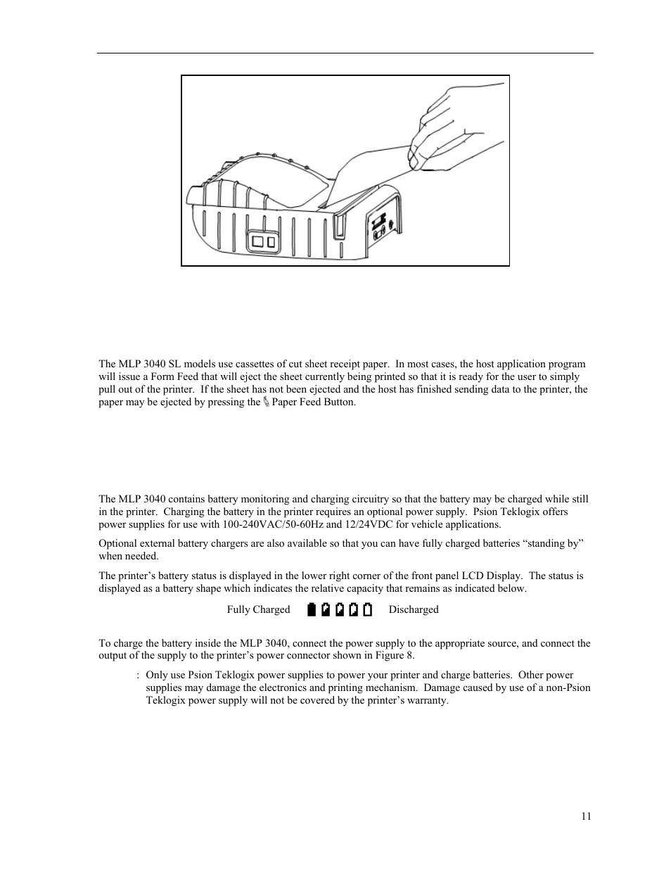 Mlp 3040 sl models, Battery charging | Psion Teklogix MLP 3040 Series User Manual | Page 17 / 65