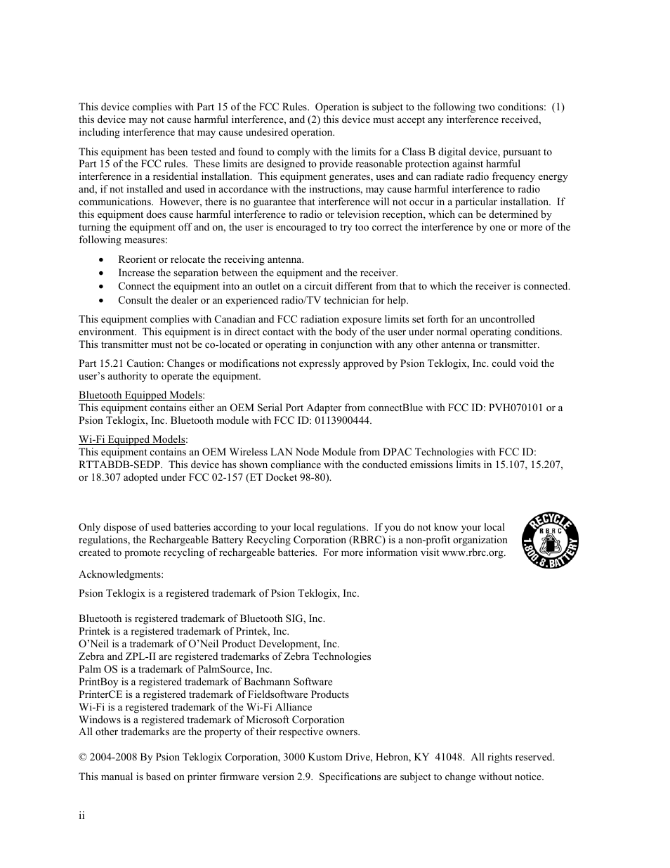 Psion Teklogix MLP 3040 Series User Manual | Page 2 / 65