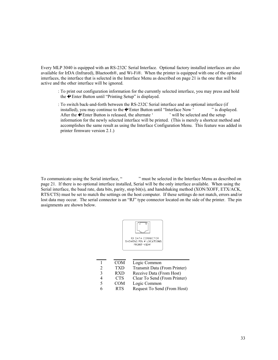 Interfacing to a host computer, Rs-232c serial interface, Interfacing to a host computer prov | Psion Teklogix MLP 3040 Series User Manual | Page 39 / 65