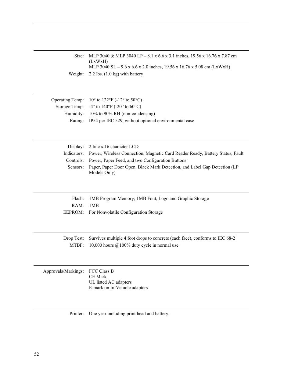 Psion Teklogix MLP 3040 Series User Manual | Page 58 / 65