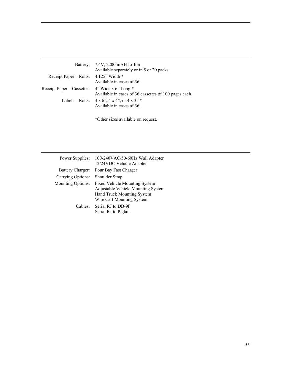 Supplies and accessories | Psion Teklogix MLP 3040 Series User Manual | Page 61 / 65