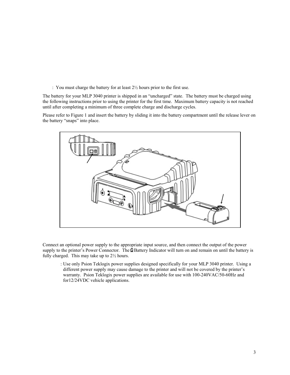 Getting started, Battery installation and charging, Getting started cont | Psion Teklogix MLP 3040 Series User Manual | Page 9 / 65