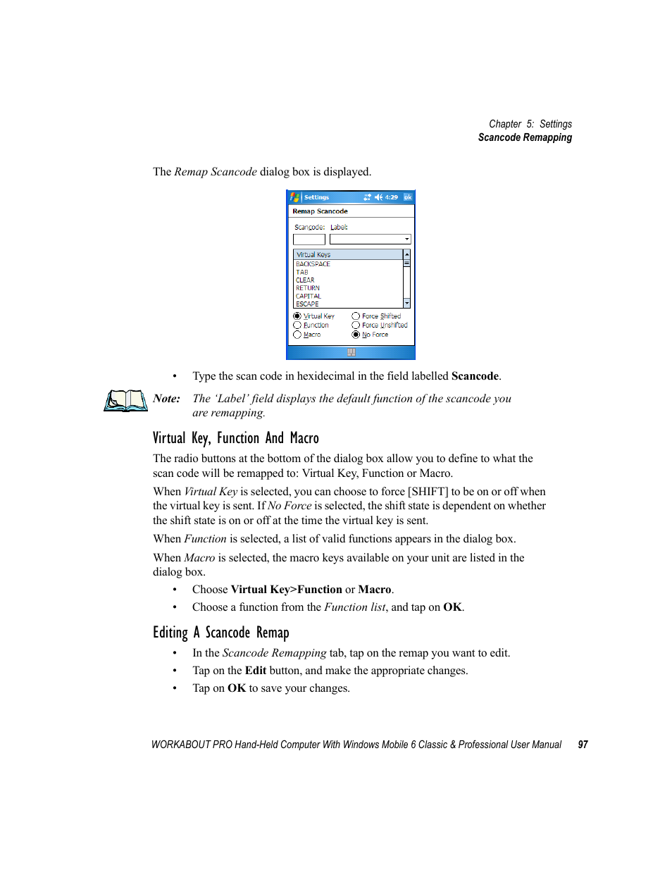 Virtual key, function and macro, Editing a scancode remap | Psion Teklogix ISO 9001 User Manual | Page 115 / 360