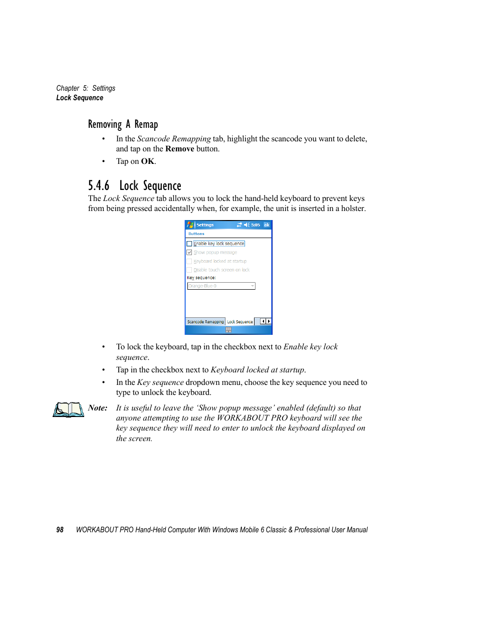 6 lock sequence, Removing a remap | Psion Teklogix ISO 9001 User Manual | Page 116 / 360