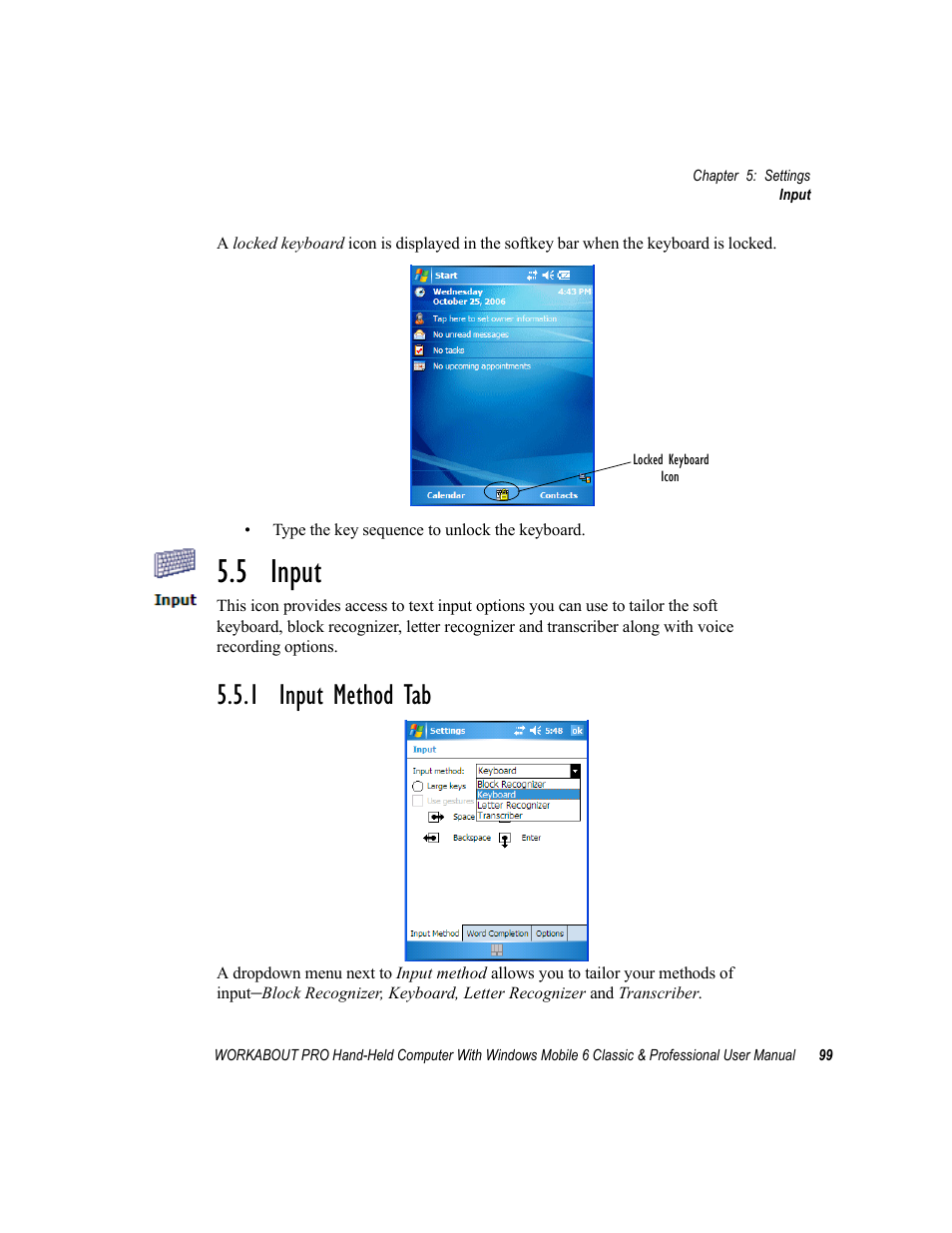 5 input, 1 input method tab | Psion Teklogix ISO 9001 User Manual | Page 117 / 360