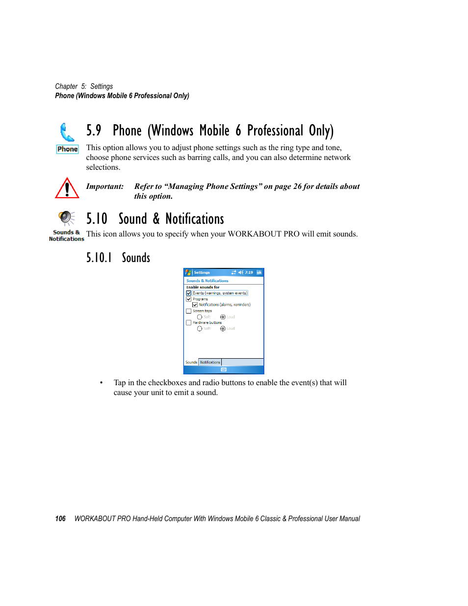 9 phone (windows mobile 6 professional only), 10 sound & notifications, 1 sounds | Psion Teklogix ISO 9001 User Manual | Page 124 / 360