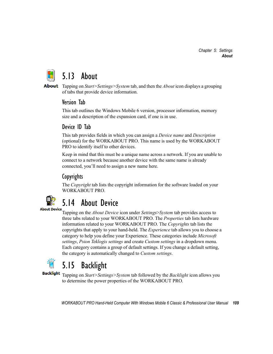 13 about, 14 about device, 15 backlight | 13 about 5.14 about device 5.15 backlight, 14 about device 5.15 backlight | Psion Teklogix ISO 9001 User Manual | Page 127 / 360