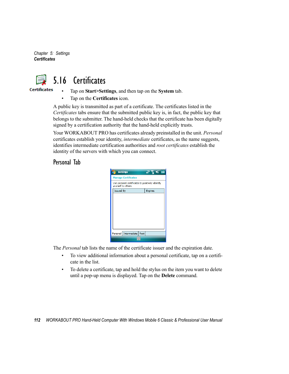 16 certificates, Personal tab | Psion Teklogix ISO 9001 User Manual | Page 130 / 360