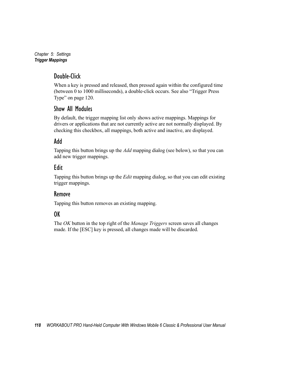 Double-click, Show all modules, Edit | Remove | Psion Teklogix ISO 9001 User Manual | Page 136 / 360