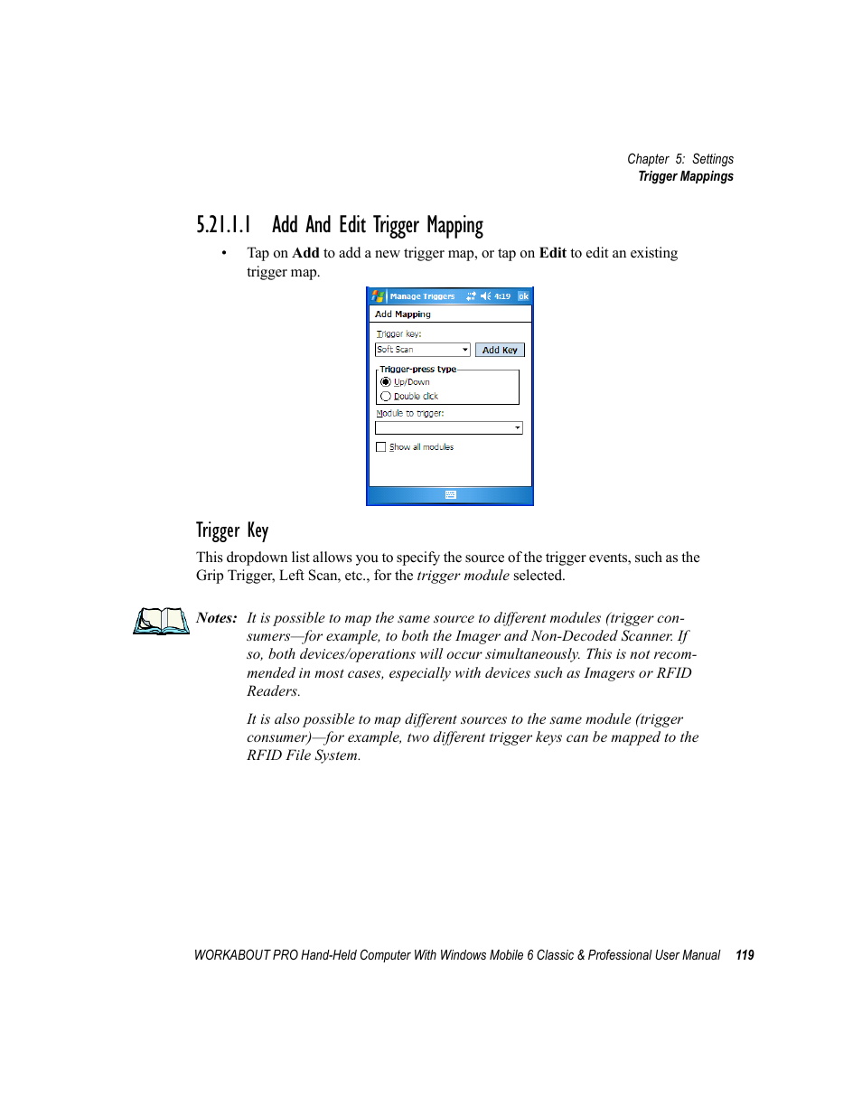 1 add and edit trigger mapping, Trigger key | Psion Teklogix ISO 9001 User Manual | Page 137 / 360