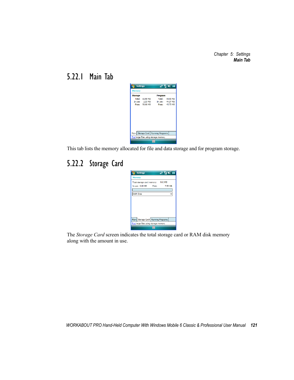 1 main tab, 2 storage card, 1 main tab 5.22.2 storage card | Psion Teklogix ISO 9001 User Manual | Page 139 / 360