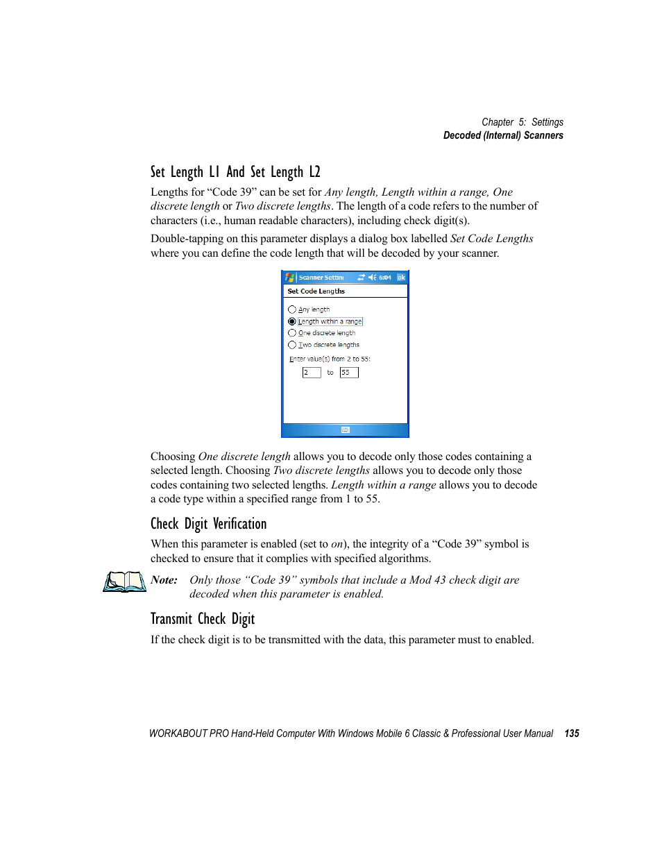 Set length l1 and set length l2, Check digit verification, Transmit check digit | Psion Teklogix ISO 9001 User Manual | Page 153 / 360