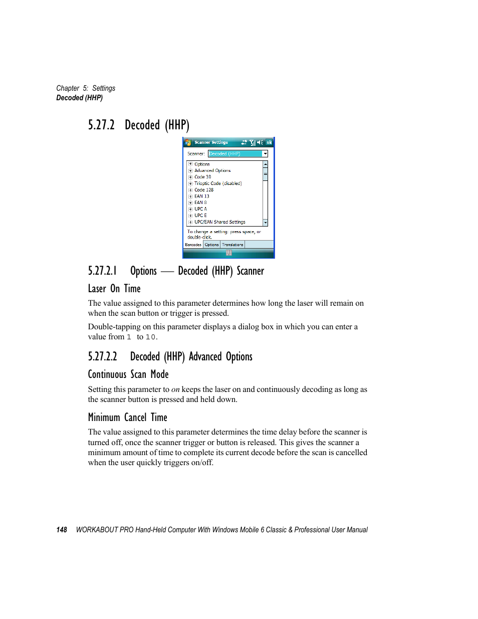 2 decoded (hhp), 1 options - decoded (hhp) scanner, 2 decoded (hhp) advanced options | 1 options — decoded (hhp) scanner | Psion Teklogix ISO 9001 User Manual | Page 166 / 360