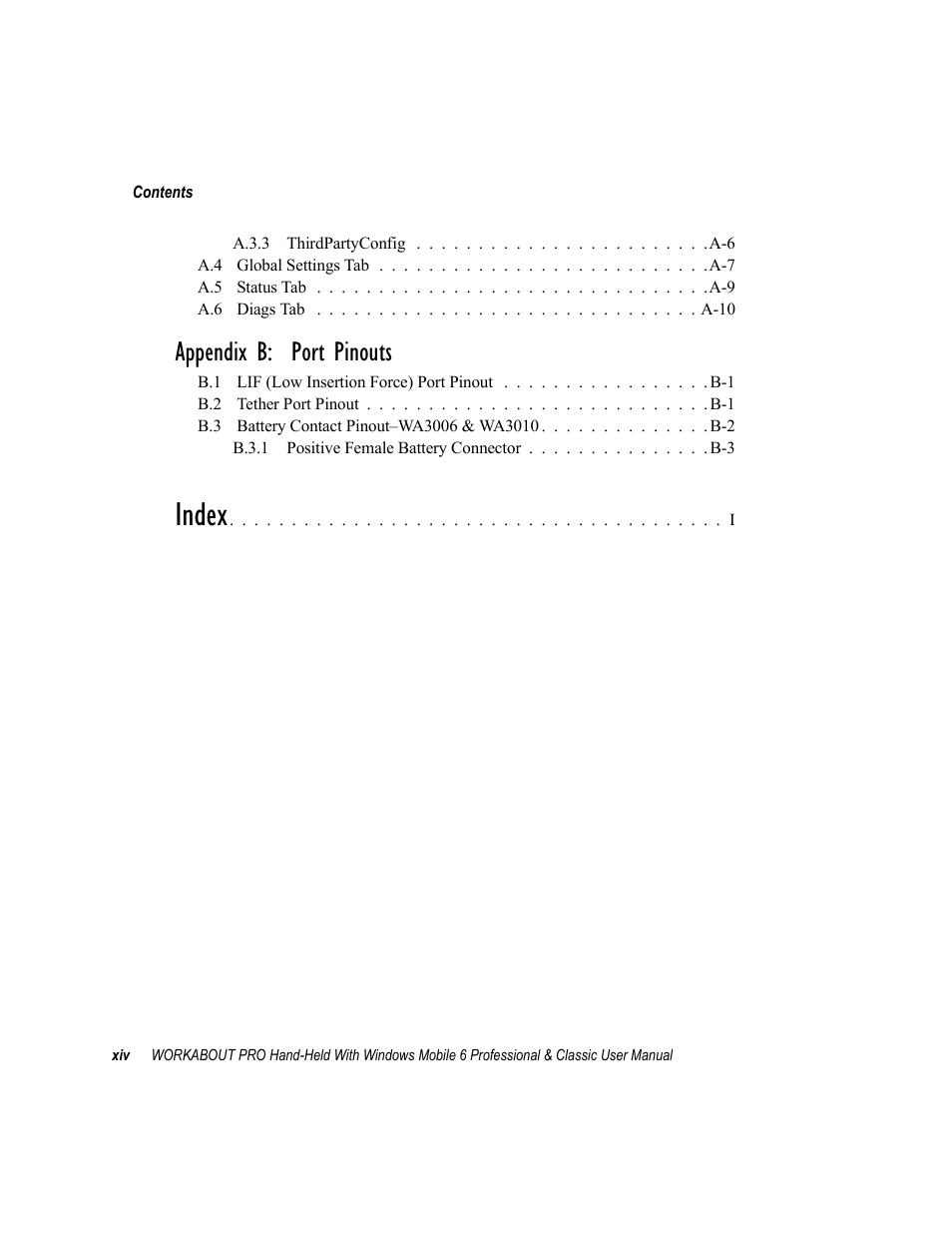 Index, Appendix b: port pinouts | Psion Teklogix ISO 9001 User Manual | Page 18 / 360