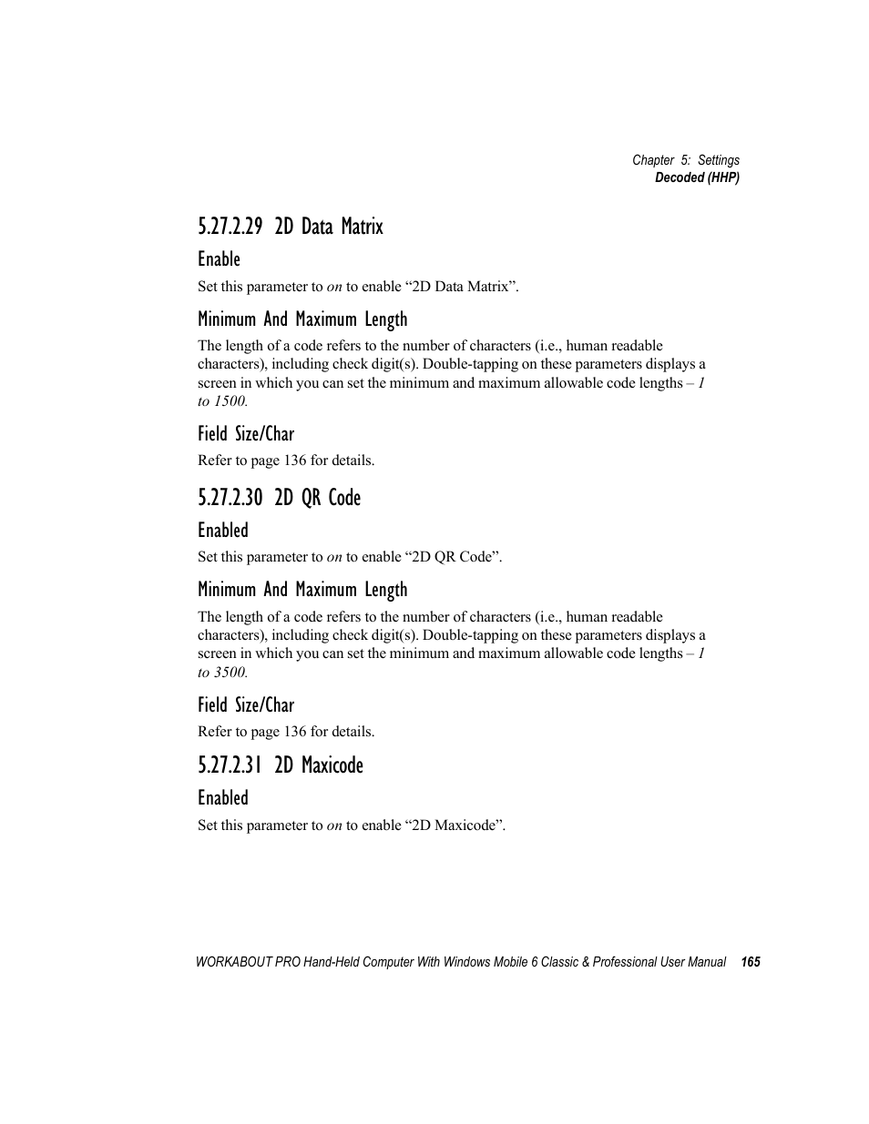 29 2d data matrix, 30 2d qr code, 31 2d maxicode | Psion Teklogix ISO 9001 User Manual | Page 183 / 360