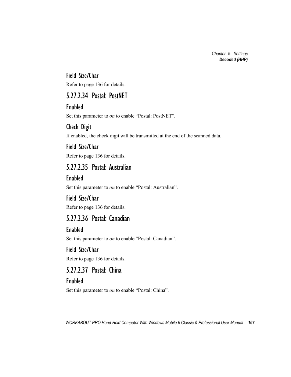 34 postal: postnet, 35 postal: australian, 36 postal: canadian | 37 postal: china | Psion Teklogix ISO 9001 User Manual | Page 185 / 360