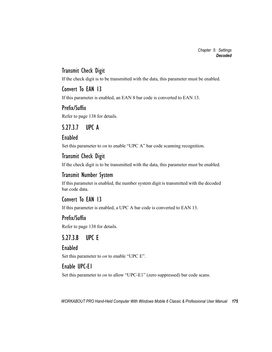 7 upc a, 8 upc e, 7 upc a 5.27.3.8 upc e | Psion Teklogix ISO 9001 User Manual | Page 193 / 360