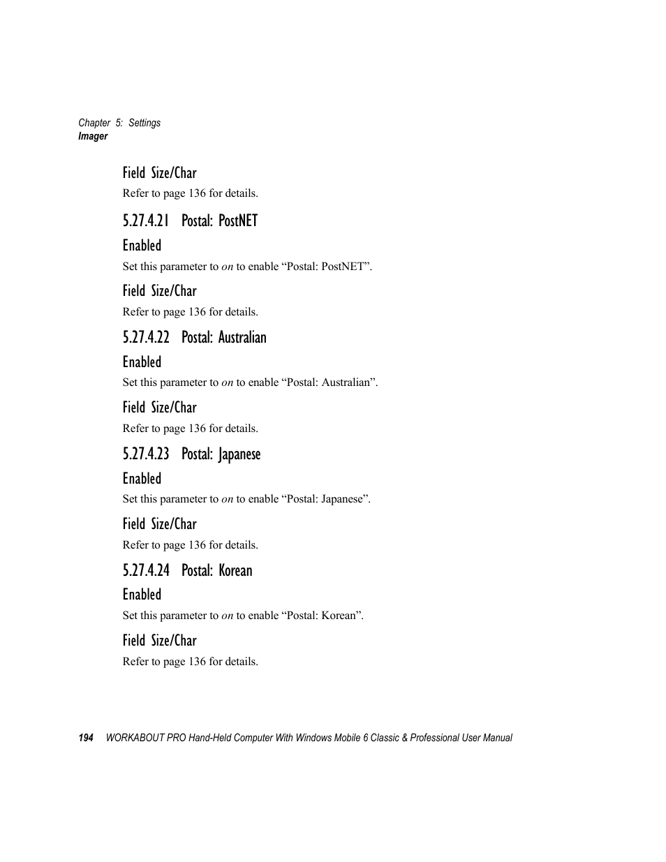 21 postal: postnet, 22 postal: australian, 23 postal: japanese | 24 postal: korean | Psion Teklogix ISO 9001 User Manual | Page 212 / 360