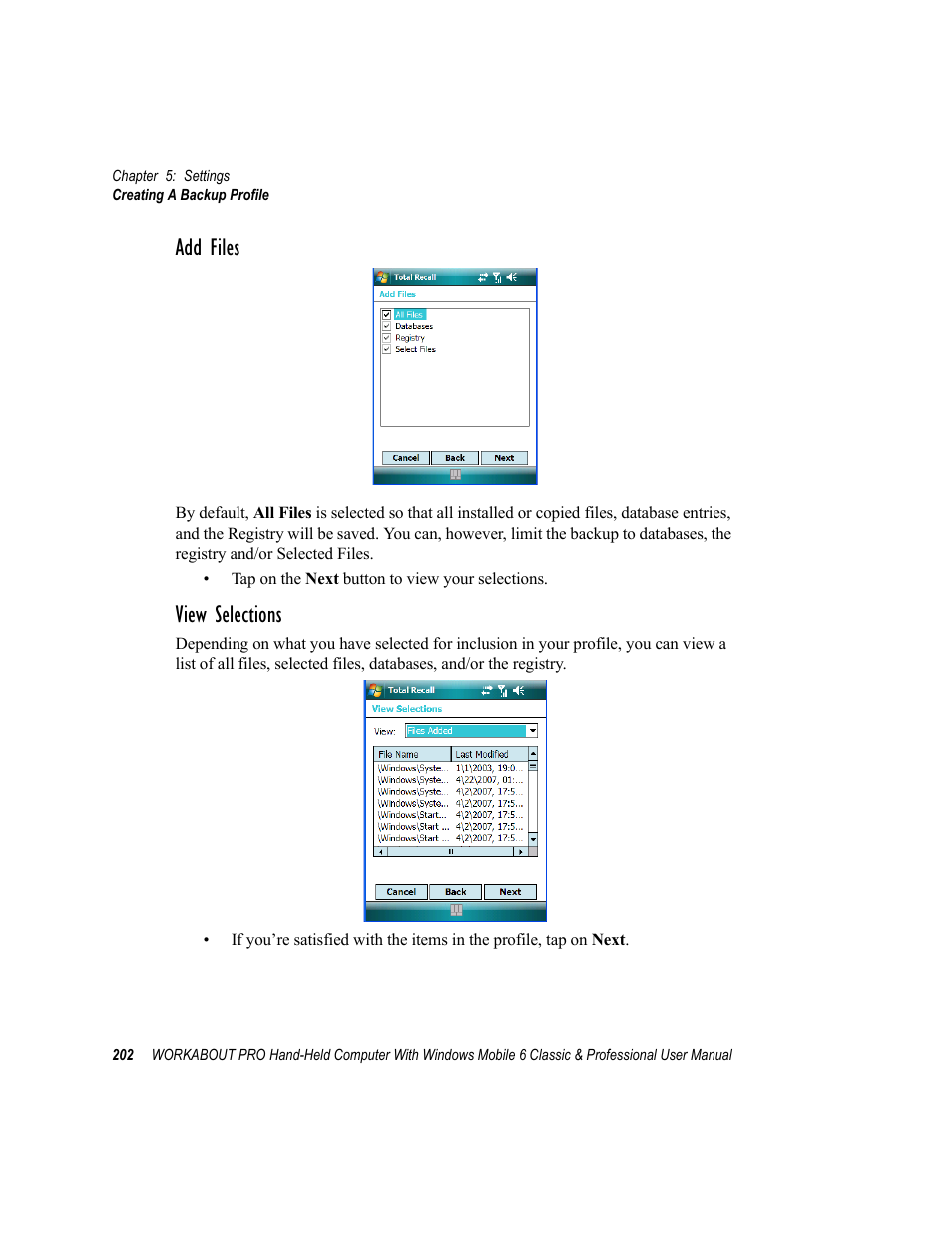 Add files, View selections | Psion Teklogix ISO 9001 User Manual | Page 220 / 360