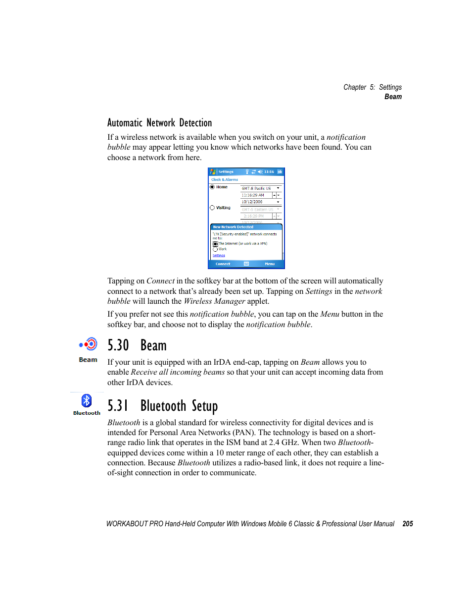 30 beam, 31 bluetooth setup, 30 beam 5.31 bluetooth setup | Automatic network detection | Psion Teklogix ISO 9001 User Manual | Page 223 / 360