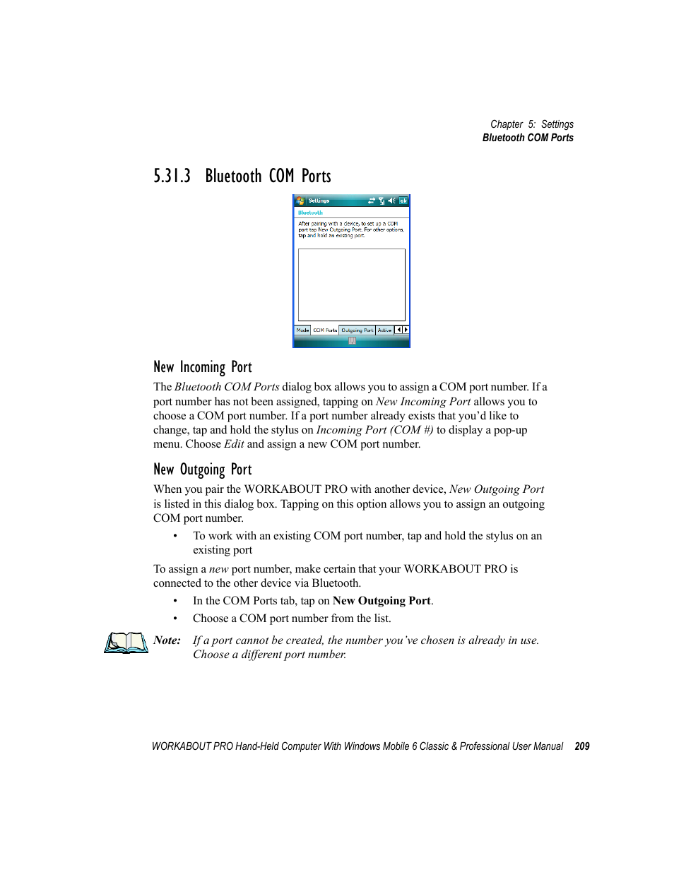 3 bluetooth com ports, Bluetooth com ports, New incoming port | New outgoing port | Psion Teklogix ISO 9001 User Manual | Page 227 / 360