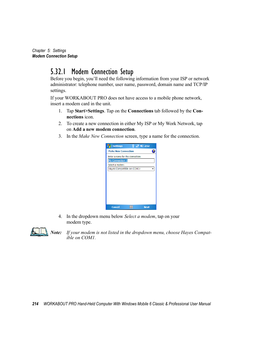 1 modem connection setup | Psion Teklogix ISO 9001 User Manual | Page 232 / 360