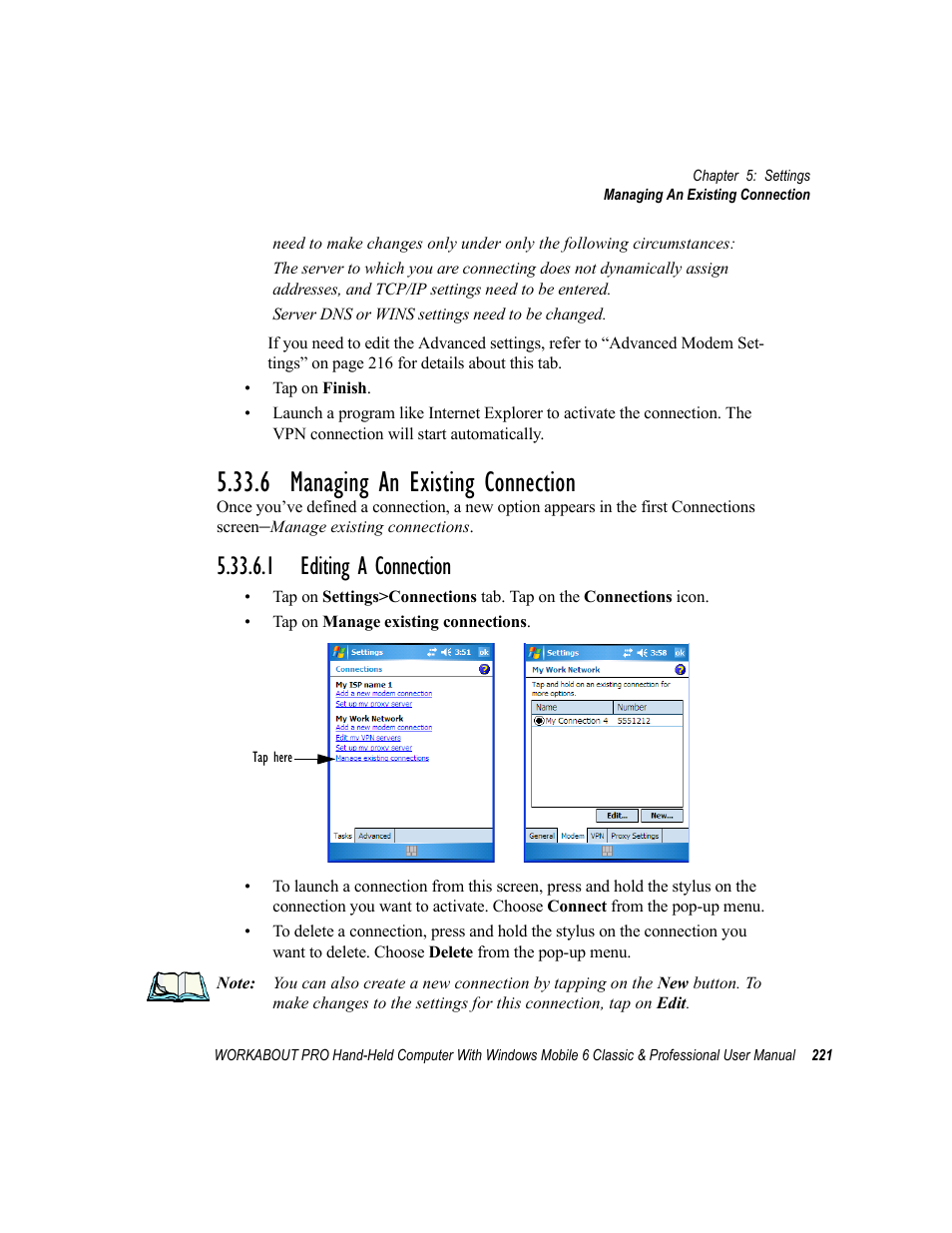 6 managing an existing connection, 1 editing a connection | Psion Teklogix ISO 9001 User Manual | Page 239 / 360