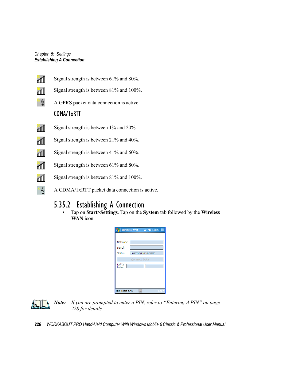 2 establishing a connection, Cdma/1xrtt | Psion Teklogix ISO 9001 User Manual | Page 244 / 360