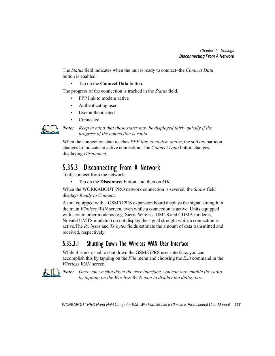 3 disconnecting from a network, 1 shutting down the wireless wan user interface | Psion Teklogix ISO 9001 User Manual | Page 245 / 360