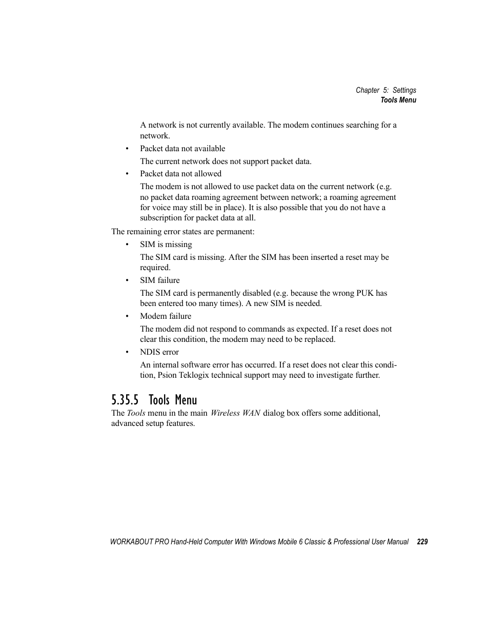 5 tools menu | Psion Teklogix ISO 9001 User Manual | Page 247 / 360