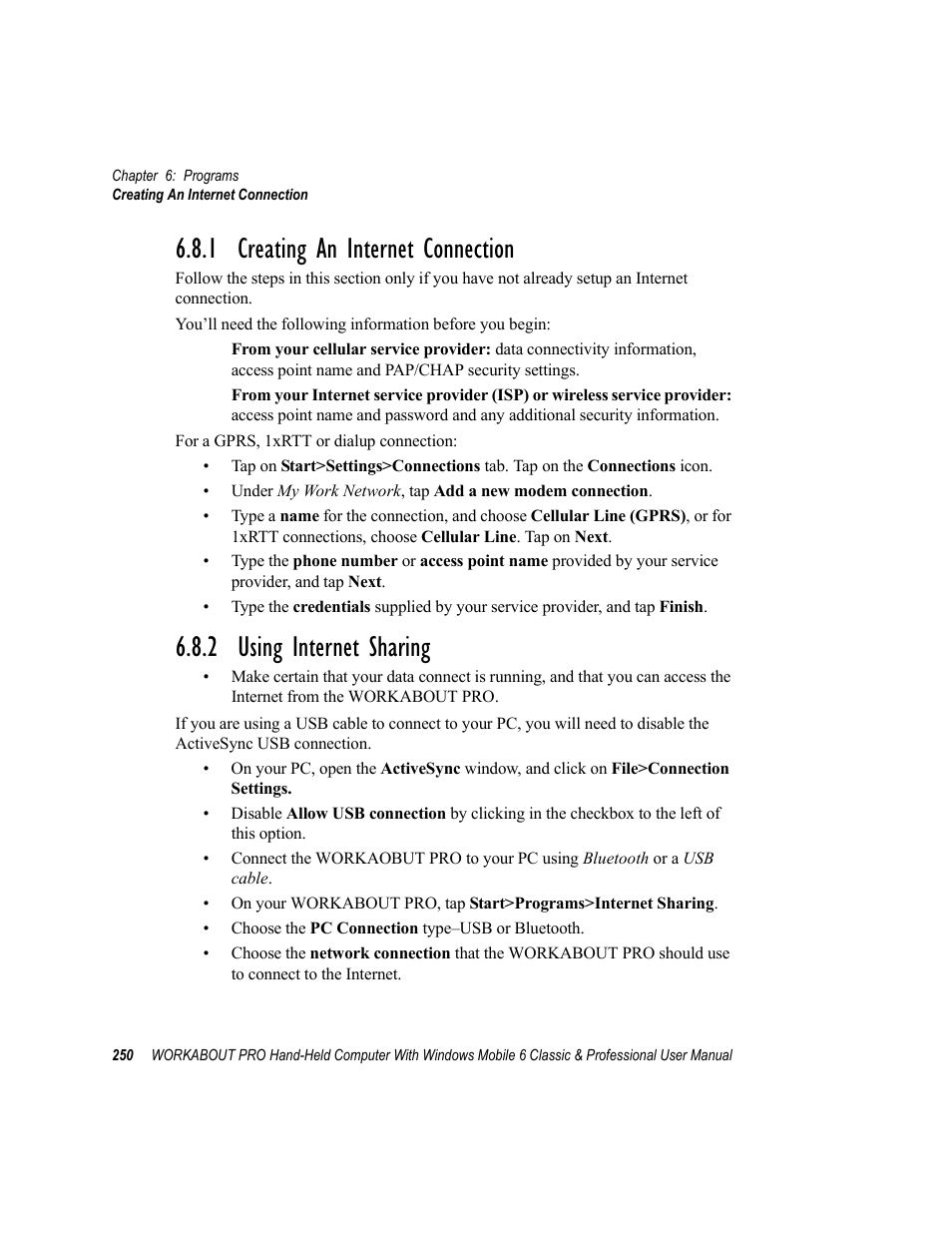 1 creating an internet connection, 2 using internet sharing | Psion Teklogix ISO 9001 User Manual | Page 268 / 360