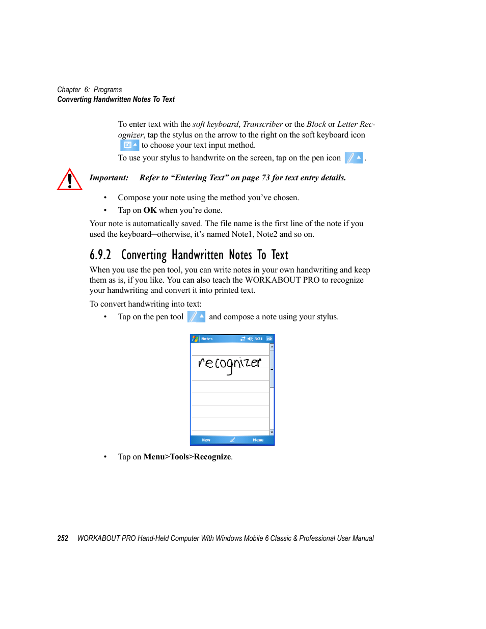 2 converting handwritten notes to text | Psion Teklogix ISO 9001 User Manual | Page 270 / 360