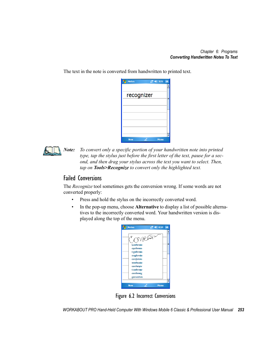 Failed conversions, Figure 6.2 incorrect conversions | Psion Teklogix ISO 9001 User Manual | Page 271 / 360