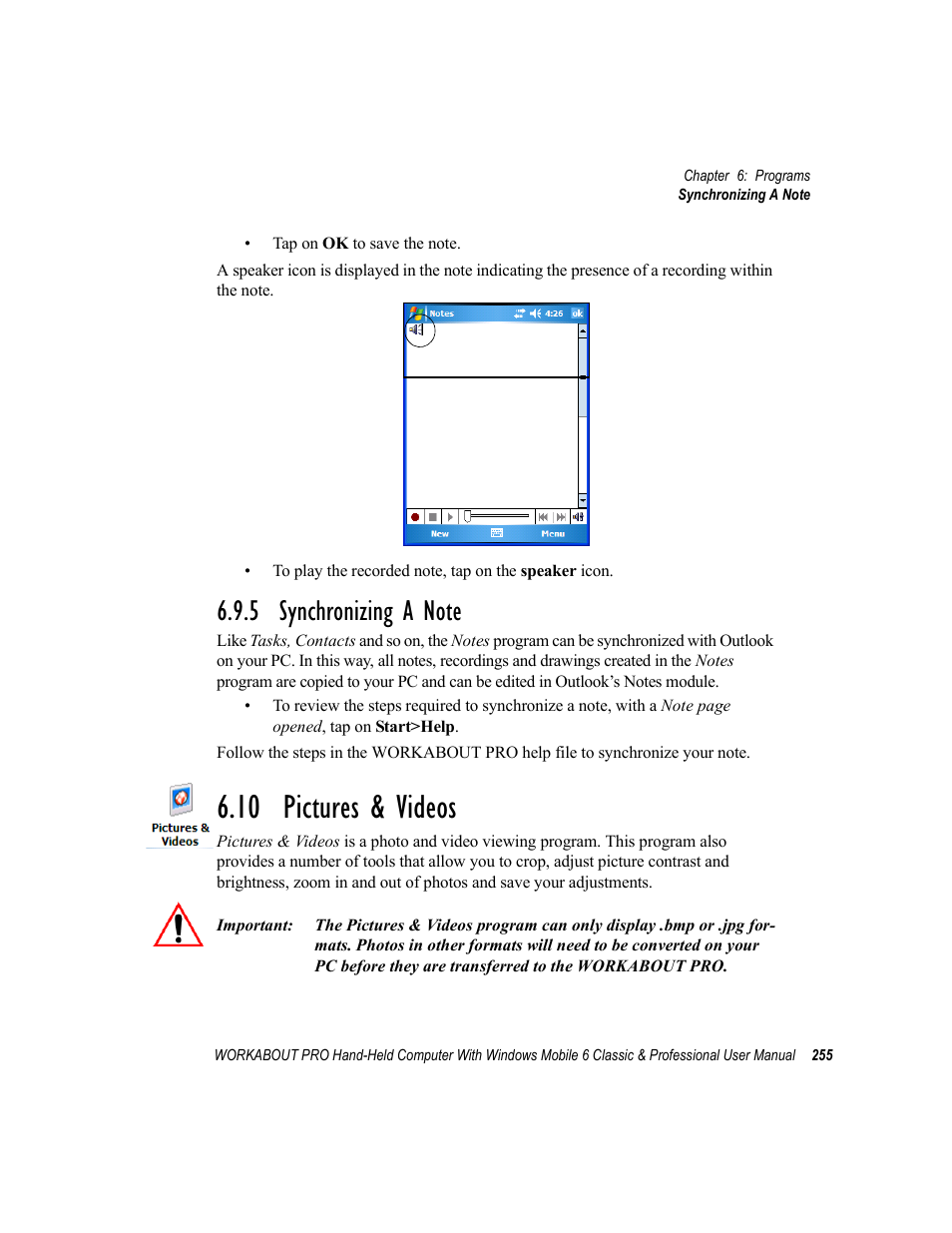 5 synchronizing a note, 10 pictures & videos | Psion Teklogix ISO 9001 User Manual | Page 273 / 360