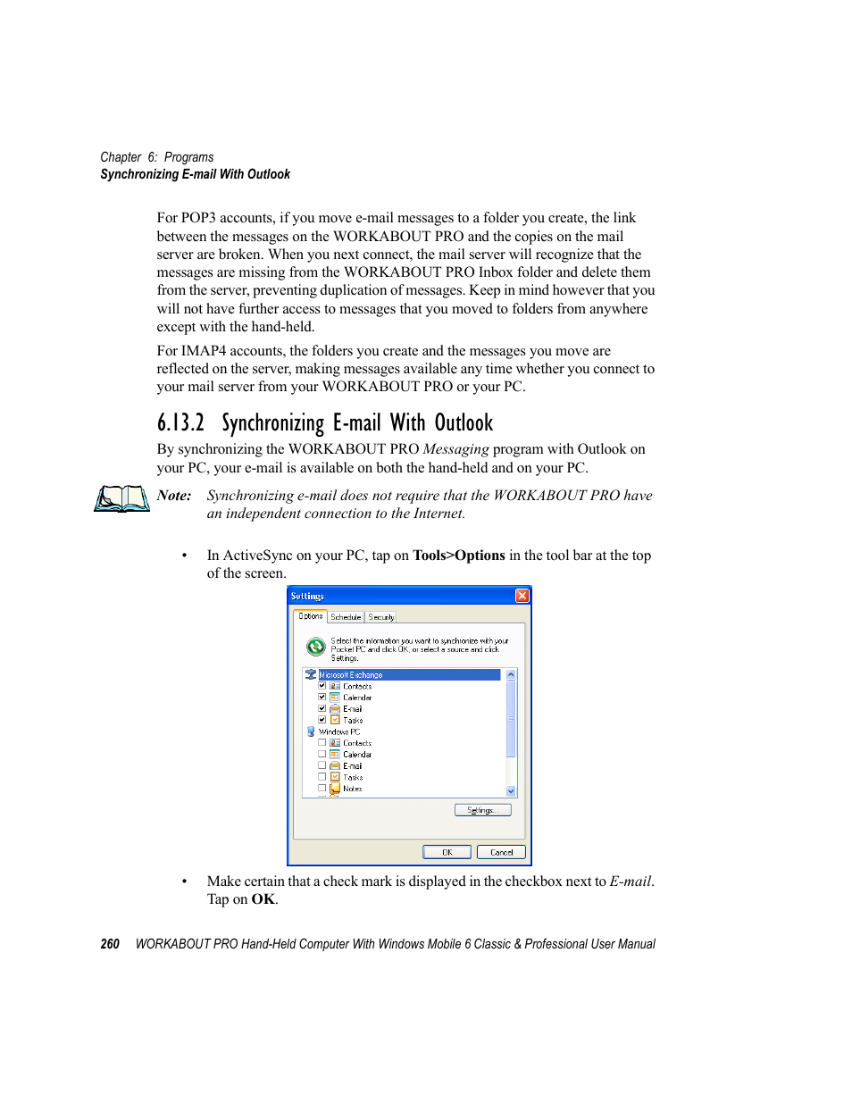 2 synchronizing e-mail with outlook | Psion Teklogix ISO 9001 User Manual | Page 278 / 360