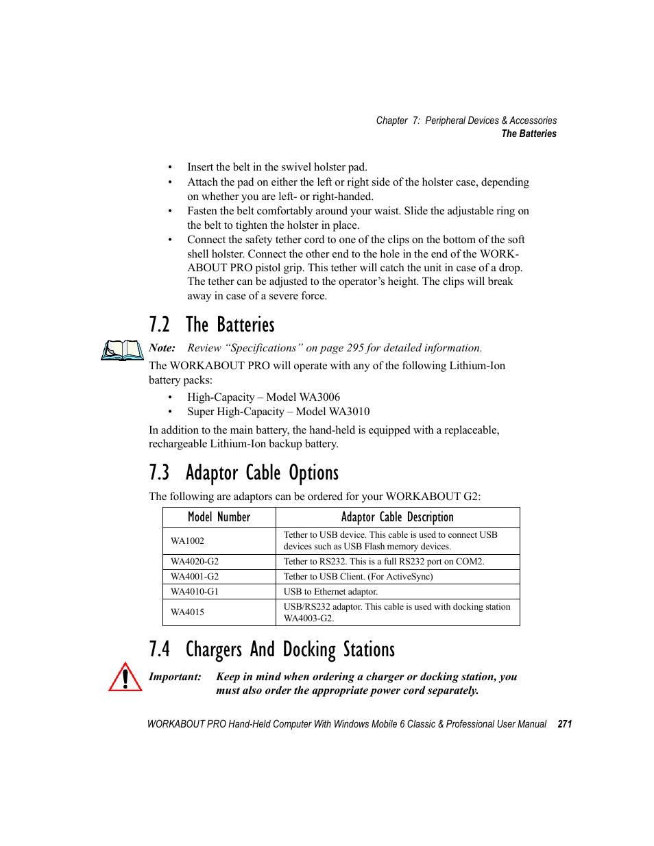 2 the batteries, 3 adaptor cable options, 4 chargers and docking stations | Psion Teklogix ISO 9001 User Manual | Page 289 / 360