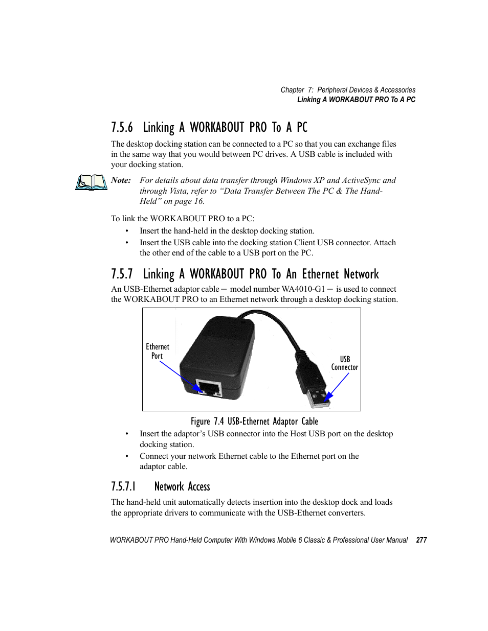 6 linking a workabout pro to a pc, 7 linking a workabout pro to an ethernet network, 1 network access | Network access | Psion Teklogix ISO 9001 User Manual | Page 295 / 360