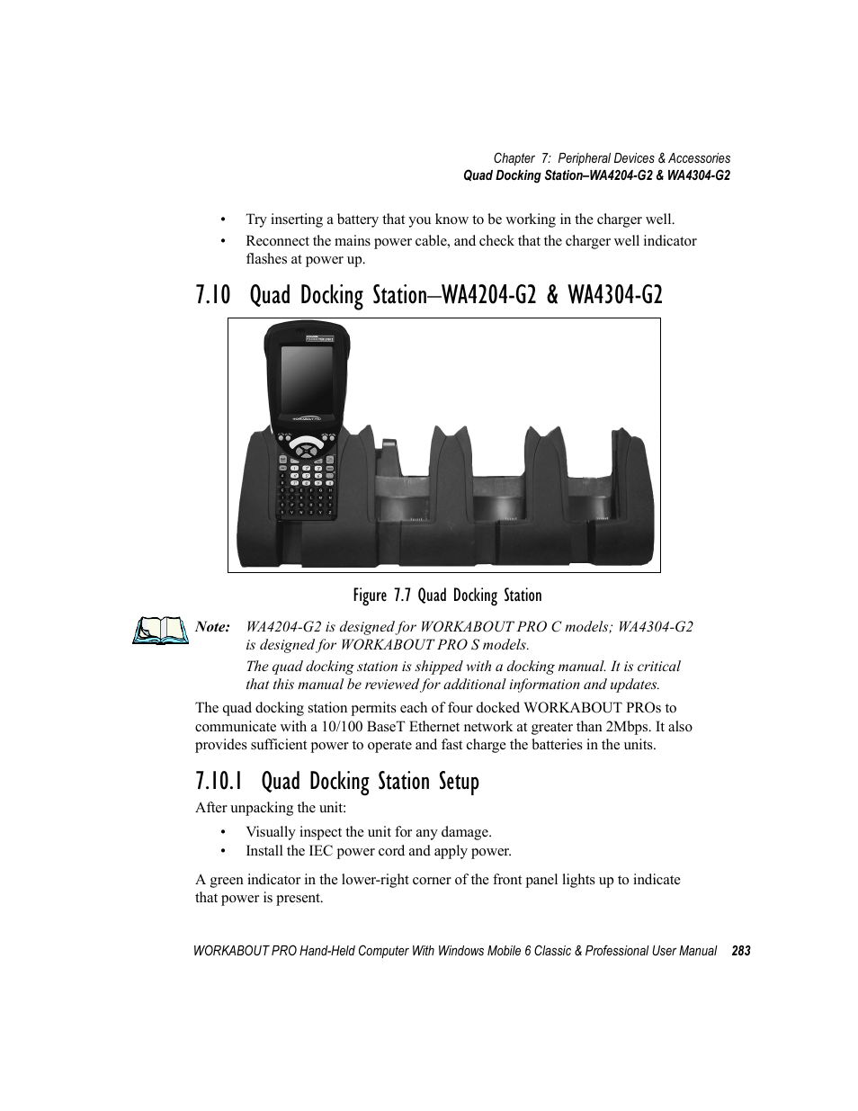 10 quad docking station-wa4204-g2 & wa4304-g2, 1 quad docking station setup, 10 quad docking station–wa4204-g2 & wa4304-g2 | Psion Teklogix ISO 9001 User Manual | Page 301 / 360