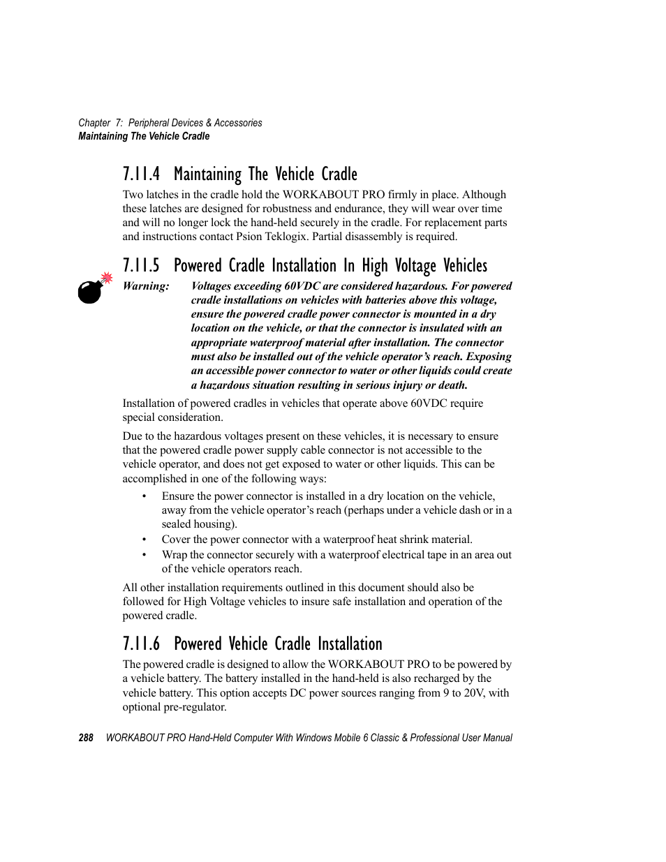 4 maintaining the vehicle cradle, 6 powered vehicle cradle installation | Psion Teklogix ISO 9001 User Manual | Page 306 / 360